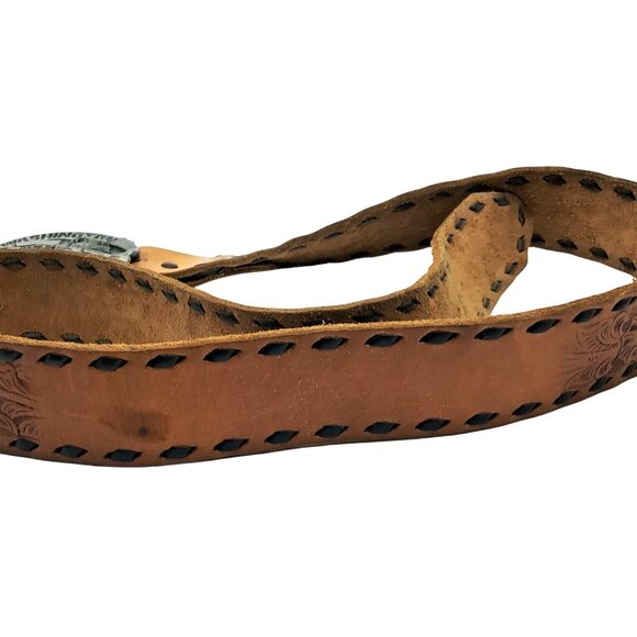 Washington Fire Fighters Belt Buckle & Tooled Leather Belt Vintage Siskiyou Buck - Picture 6 of 10